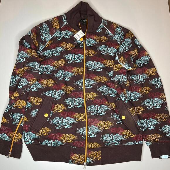 A. Tiziano Eagles Graphic Zip-Up Track Jacket Java Brown 3XL Cotton Y2K Street - Picture 1 of 6